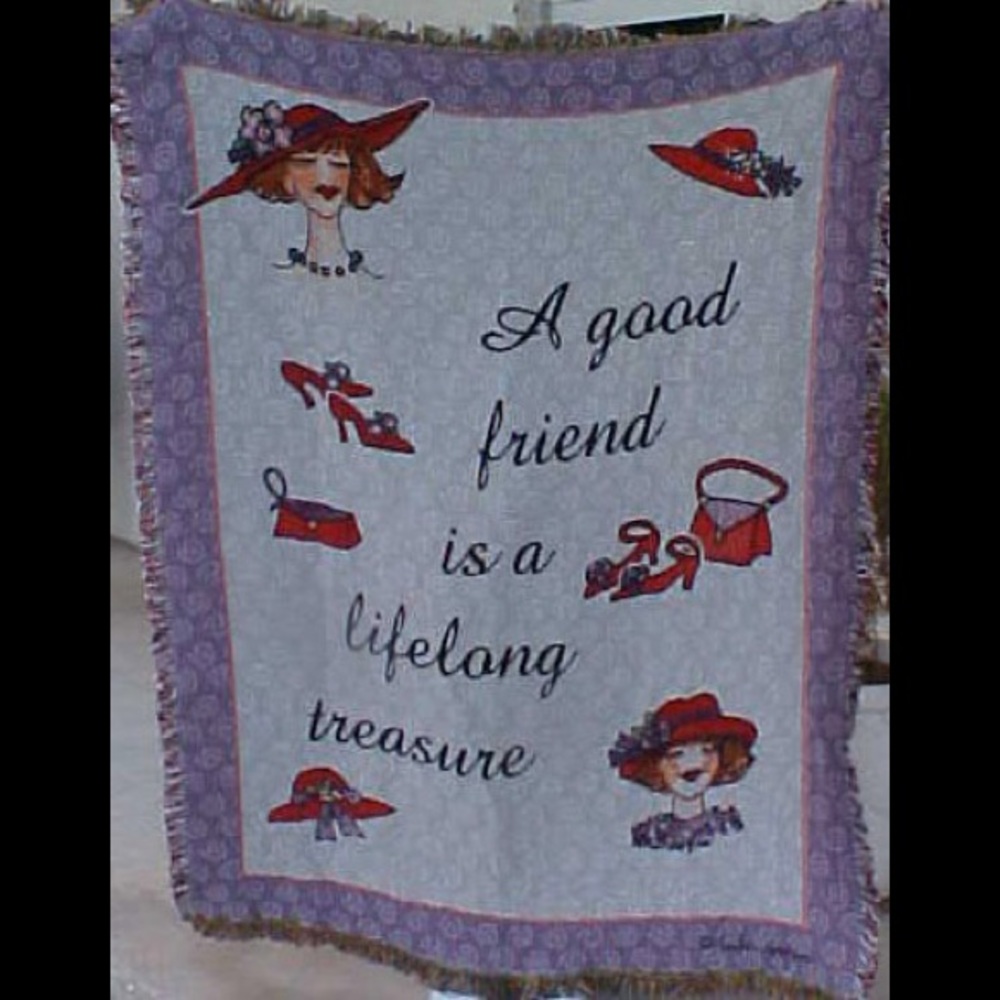 Throw 53” x 65” red hat shoes A good friend is a lifelong treasure blank…